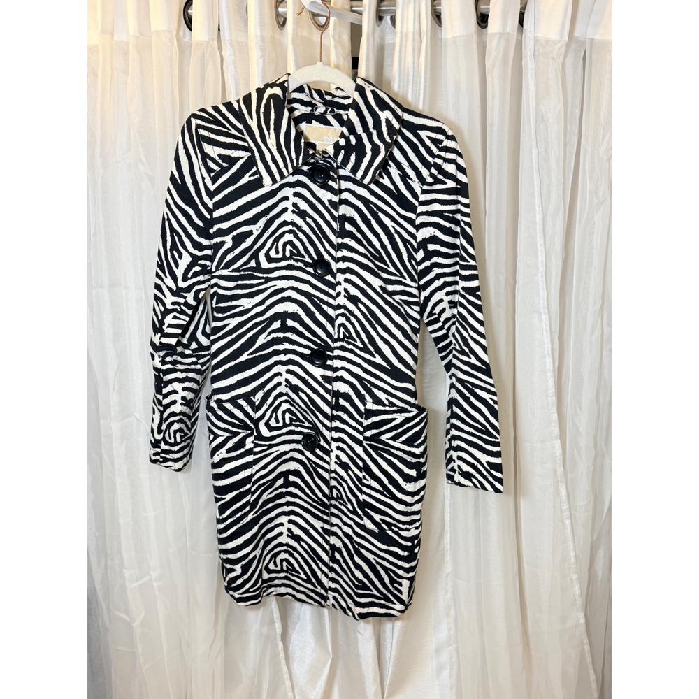 Michael Kors Trench Coat XS Black White Zebra Print Belted Button Front Y2K